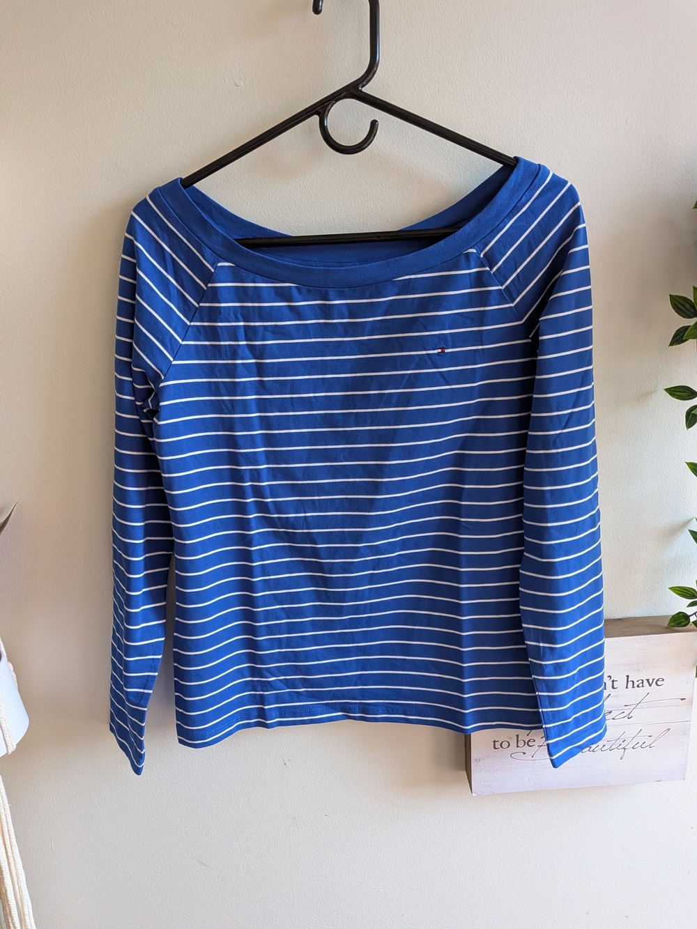 Tommy Hilfiger Blue Striped Boatneck Long-Sleeve Top